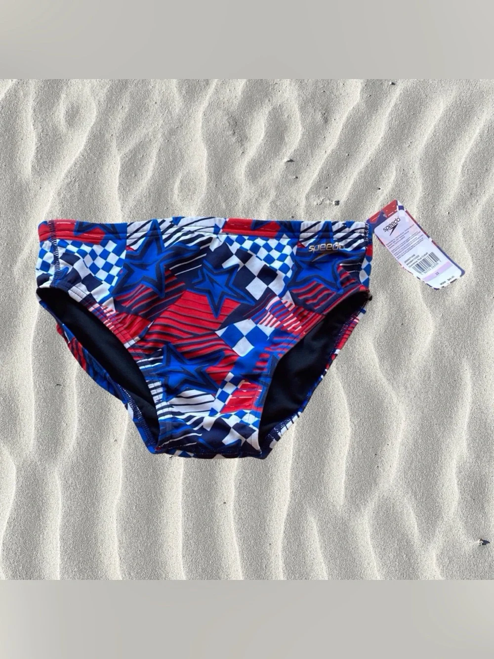 Speedo Overdrive Brief | Size 32 | True Cobalt | Red White Blue Stars NWT
